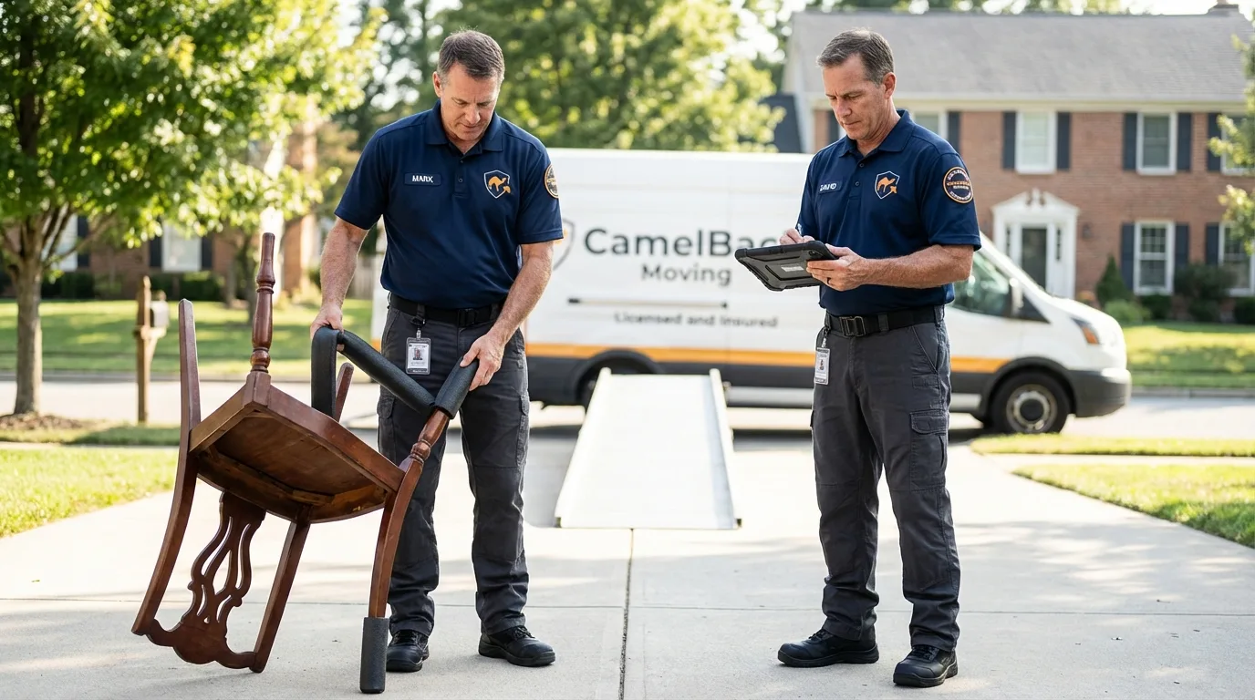 Movers inspecting furniture for damage prevention before loading in Thomaston, GA