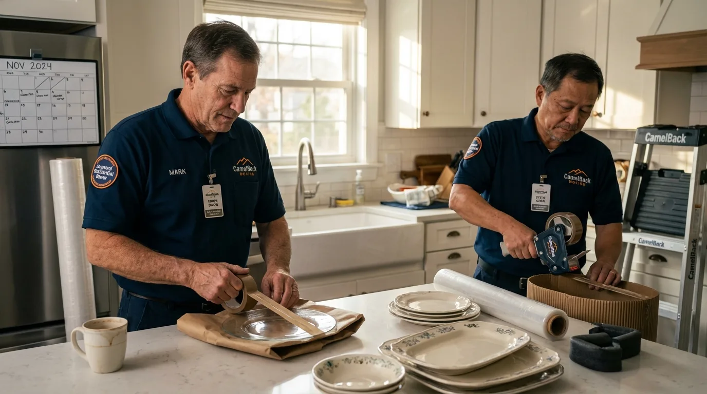 Professional crew packing kitchen dishware in Thomaston, GA